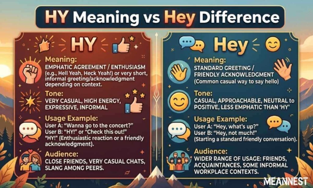 HY meaning vs Hey difference